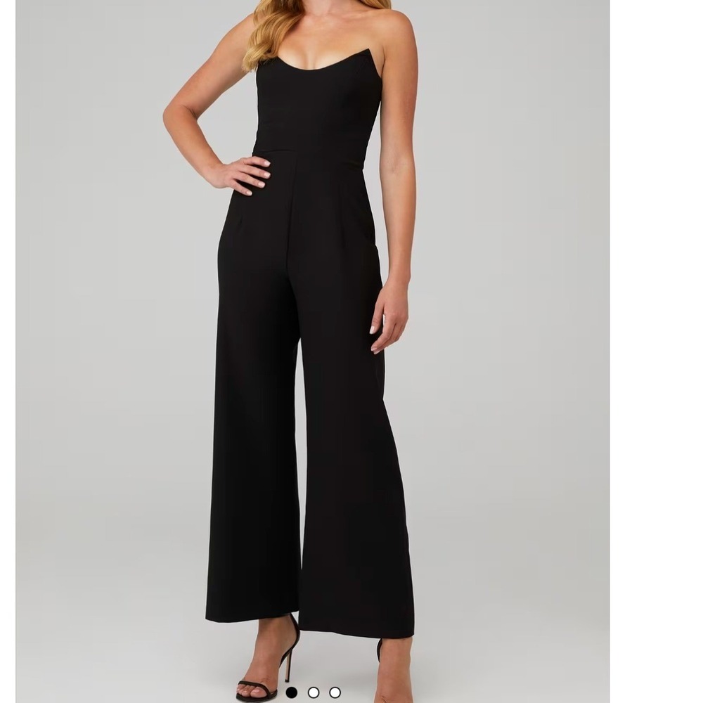 Nookie Diamond Jumpsuit Black Strapless Wide Leg Notched Neckline‎ XL Formal